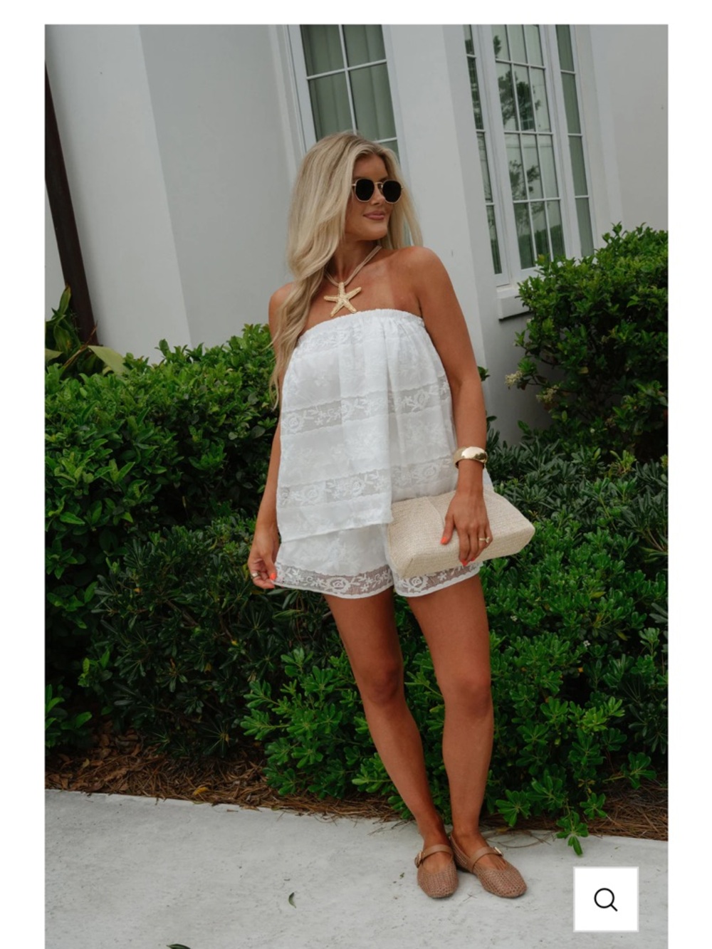 White lace strapless tube top shorts set